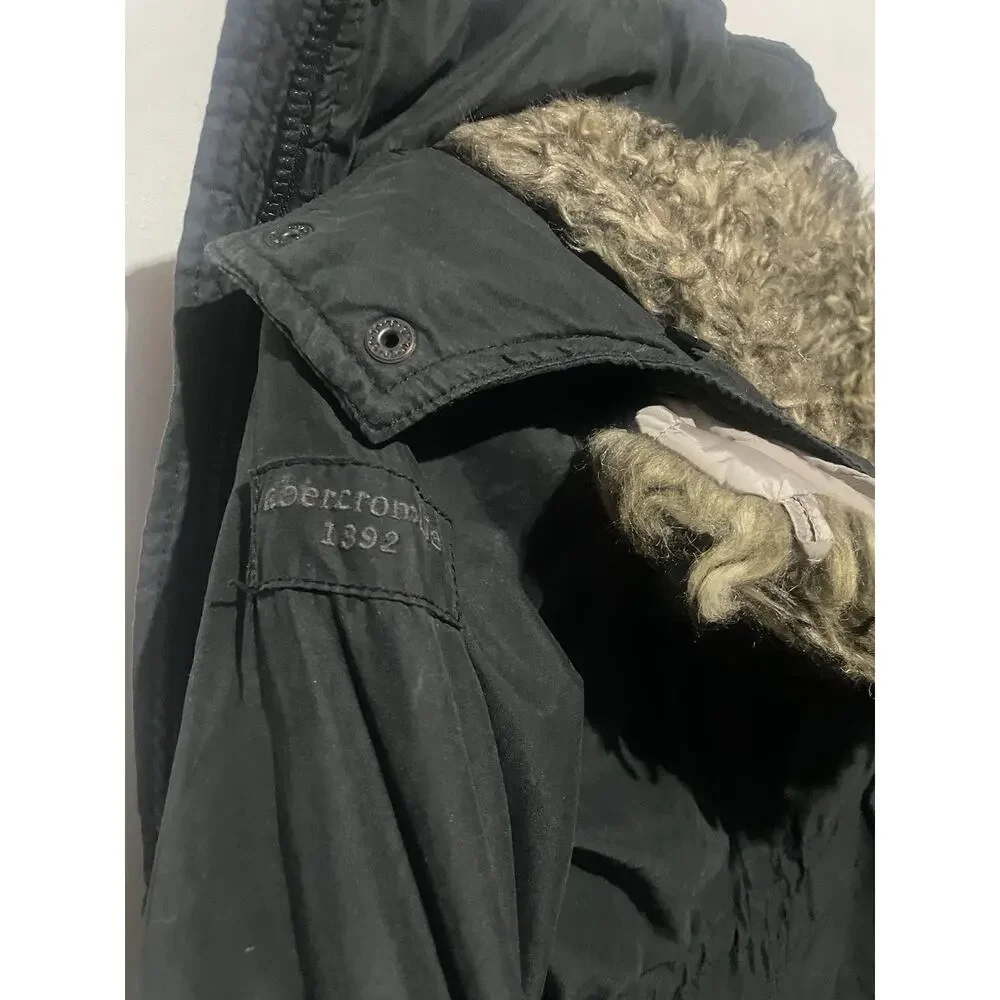 Abercrombie A&F Kids Winter Coat Parka Black Faux Fur‎ Hooded Jacket Girls 9/10